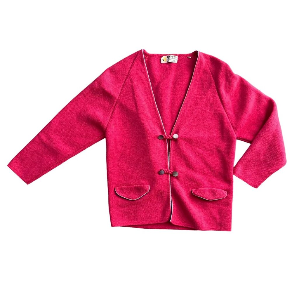 Vintage Banff Cardigan Sweater Girls 8 Made In Italy Pink Varsity Academia